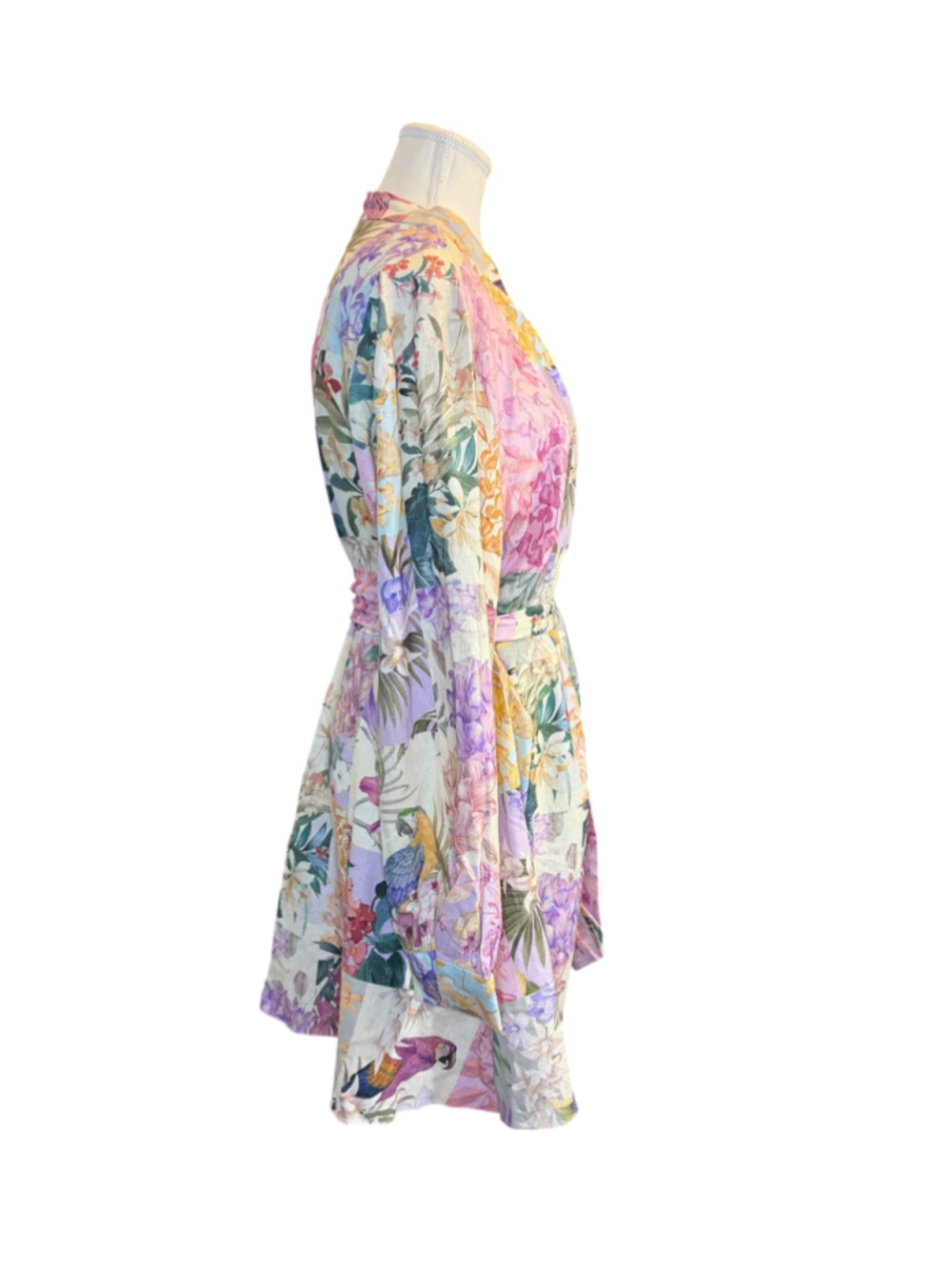 Zara Floral Linen Blend Shirt Dress XXL NWT Watercolor Botanical Button Front - Picture 3 of 8